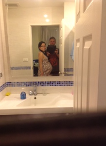 Me and Bjorn as seen in our bathroom mirror at 36 weeks pregnant. I spent a lot time in this room over the weekend.